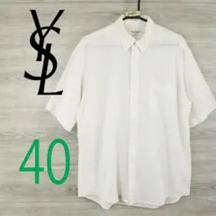 YSL●イヴ・サンローラン ＜ワンポイントロゴ刺しゅう半袖シャツ＞●M2084y