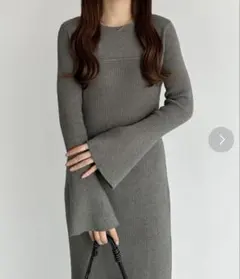 レディース ニットワンピース 長袖 グレー
