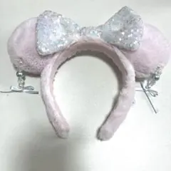 ディズニー ピンク耳カチューシャ スパンコールリボン付き