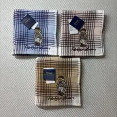 【未使用品】 ポロラルフローレン ポロベア チェック ハンドタオル 3枚セット