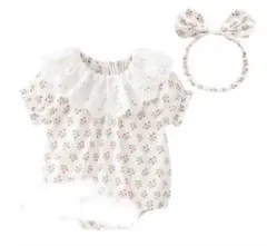 韓国服　薄手　花柄ロンパースとヘアバンドセット　新品未使用