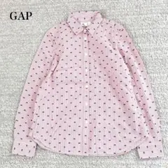 GAP 長袖シャツ インド綿 ストライプ柄 刺繍風ドット ラウンドヘム ゆったり