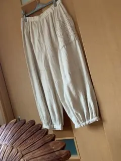 5Z03 生成りのパンツ　木綿　刺し子ポケット
