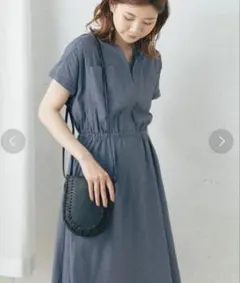 スリットネックギャザーワンピース