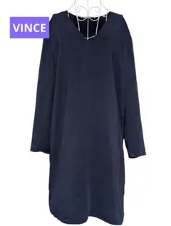 匿名配送　ゆったり平置き身幅50　レディース長袖ワンピ　濃紺　薄手　透け感ナシ