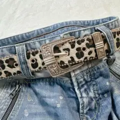 【新品】レオパード　ハラコ風　ベルト　グランジ　ウエスタン　ターコイズ　y2k