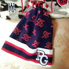 PGロゴ ニット帽 フリーサイズ ネイビー モノグラム 美品