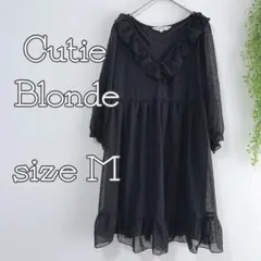 【キューティーブロンド】シフォンワンピース 膝丈 ドット柄 ハート柄 シンプルのサムネイル