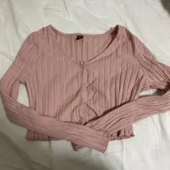 shein ピンク リブ編み クロップドカーディガン