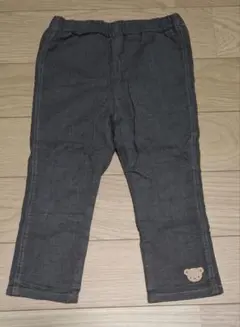 クマ刺繍入り裏起毛パンツ グレー