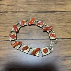 昭和レトロ】天然赤珊瑚 ヴィンテージチェーンブレスレット ゴールド 