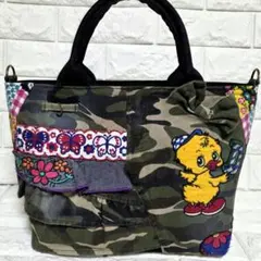 918 デニム＊リメイク＊迷彩柄＊刺繍＊バッグ＊トートバッグ