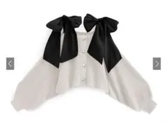 GRL gn334 ショルダーリボンオフショルラメニットカーディガン　アイボリー