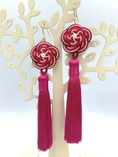 【水引】梅結びのタッセルピアス つつじ②*値下げ