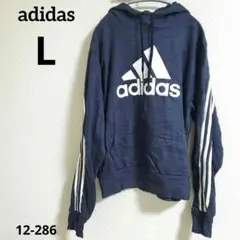 adidas【L】裏起毛パーカー 3本線ビッグロゴ