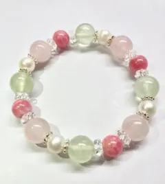 天然石パワーストーン ブレスレット　インカローズ　プレナイト　淡水　B2501