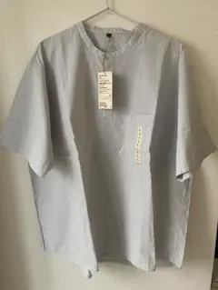 【無印良品】涼感 ヘンリーネック 半袖 布帛Tシャツ Lのサムネイル