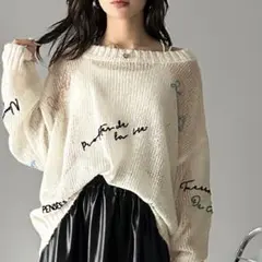 【mily bilet】透かし編みランダム刺繍ルーズニット