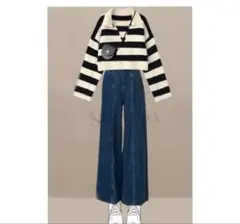 ダークブルー ストレートレッグデニムパンツ