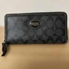 COACH クロコダイル型押し長財布 ブラック レディース ラウンドジップ