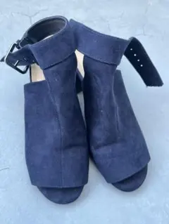 NINE WEST ネイビー スエード オープントゥ パンプス 24.5cm