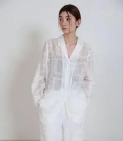 セレクトモカ✨パッチワークエンブロイダリーシャツジャケット 透け感 Fのサムネイル