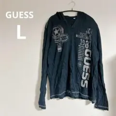 GUESS【L】ゲス　ブラック 長袖カットソー　フード付きロンT カジュアル