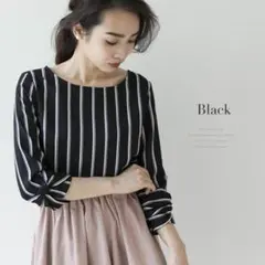 tocco♡袖りぼん付きストライプ柄ブラウス♡ブラック♡のサムネイル