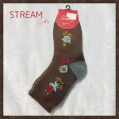 【新品】STREAM Socks 裏起毛 靴下 23〜25cm ブラウン 花柄