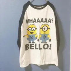 ミニオン キャラクター Tシャツ クルー ラグラン M 白 黒 綿