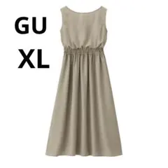 新品 GU XL ベージュ ウエストギャザーロングワンピース　ノースリーブのサムネイル