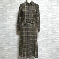 バルマン 　チェック　総柄　茶色　ワンピース　上品　くるみボタン　カジュアル