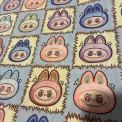 LABUBU 四角　青色　生地　ぬいぐるみ　柄　布　綿ポリ