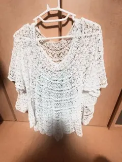 手編み❗️ホワイト レース編み オーバーサイズ トップス