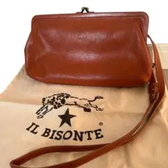 IL BISONTE イルビゾンテ がま口 ショルダーバッグ レザー　ブラウン