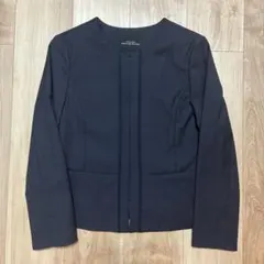 【美品】ノーカラージャケット　ネイビー