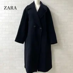 ザラ ベルテッドウールコート ネイビー ロングコート レディース Sサイズ