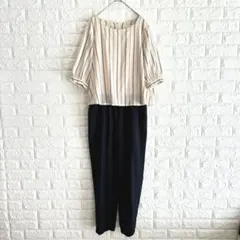 ビームスハート/オールインワン/入卒園/ストライプ/S/ベージュ×ネイビー