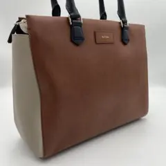 未使用級 ポールスミス カラーブロック A4◎ トートバッグ バイカラー 茶