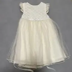 petit main フラワーチュールワンピース 90cm アイボリー　ドレス
