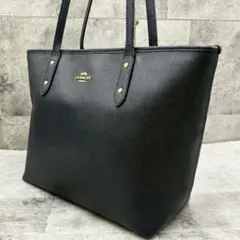 美品 コーチ トートバッグ ビジネスバッグ 肩掛け シボ革 A4 大容量 紺