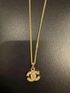箱付き CHANEL ココマーク リボン ラインストーン ネックレス B14K 