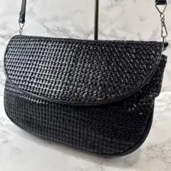 ノーブランド イントレチャート 本革 レザー ショルダーバッグ 黒(ブラック)のサムネイル