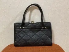 ヴィンテージ レザー ハンドバッグ パッチワーク キルティング ブラック