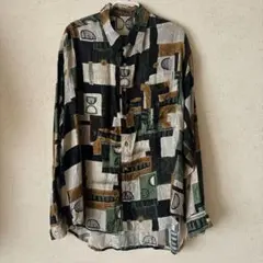 値下げ シルク長袖柄シャツ Lサイズ
