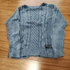 青いケーブル編み風コットンセーター 120～130㎝