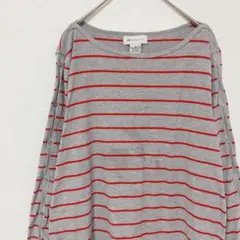 LIZ claiborne 長袖　Tシャツ 【L相当】　ボーダー　袖ボタン