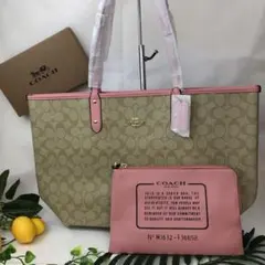 ラスト１点！COACH コーチ ベージュ ピンクリバーシブル トートバッグ