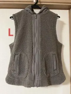 【美品】秋冬フード付きボアベスト ブラウン系