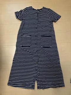 マタニティ　パジャマ ネイビーとホワイトストライプ M〜L 半袖
